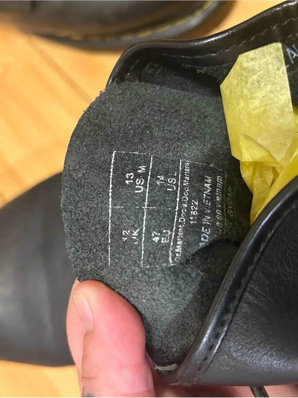 Dr. Martens Black Leather 8-Eye Lace-Up Boots with Yellow Stitching